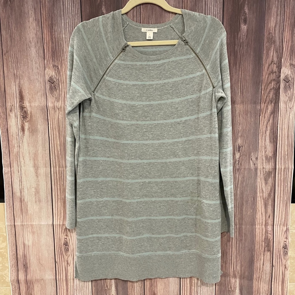 Caslon Striped Sweater With Zipper Detail Size S